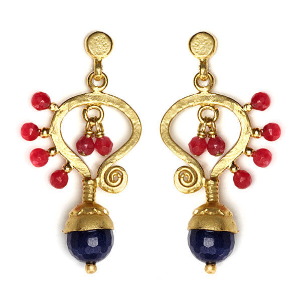 Indigo and Red Gold Handan Earrings