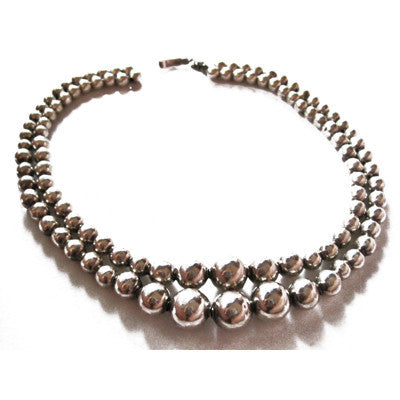 Vintage Mexican Silver Beaded Necklace