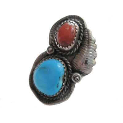 Vintage Turquoise and Coral Ring