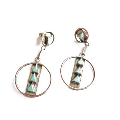 Vintage Silver and Turquoise Hoop Earrings