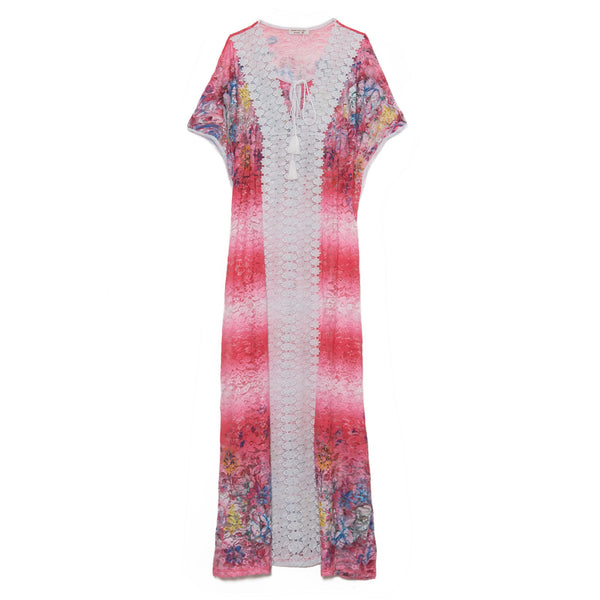 Tie Dye Fuschia Lace Caftan