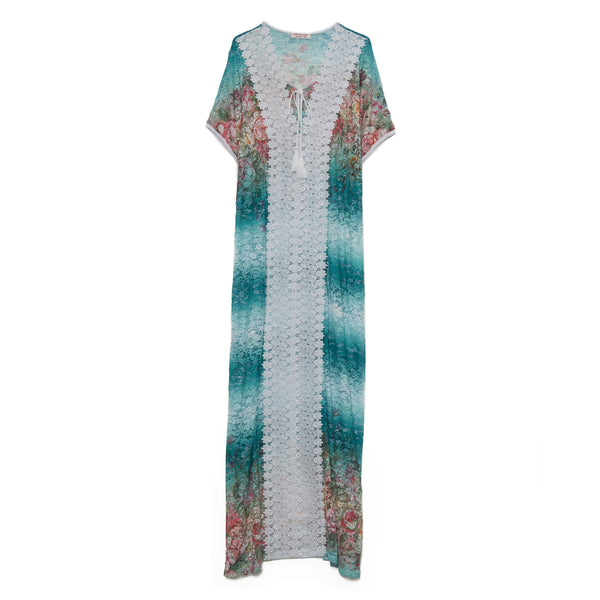 Tie Dye Turquoise Lace Caftan