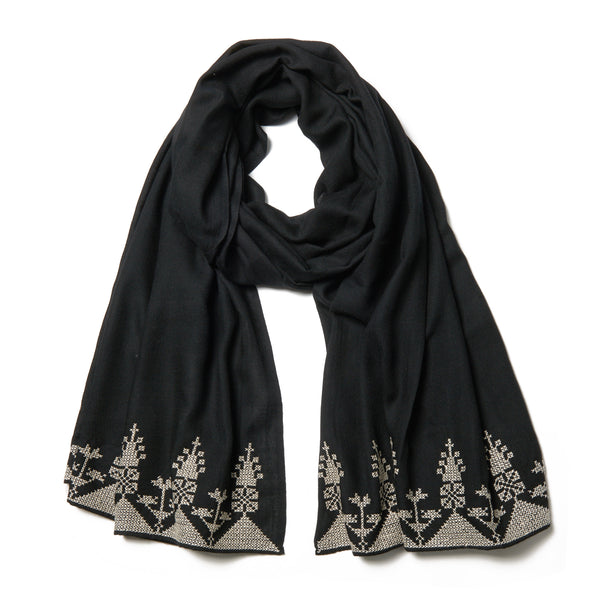 Embroidered Cashmere Shawl - Black