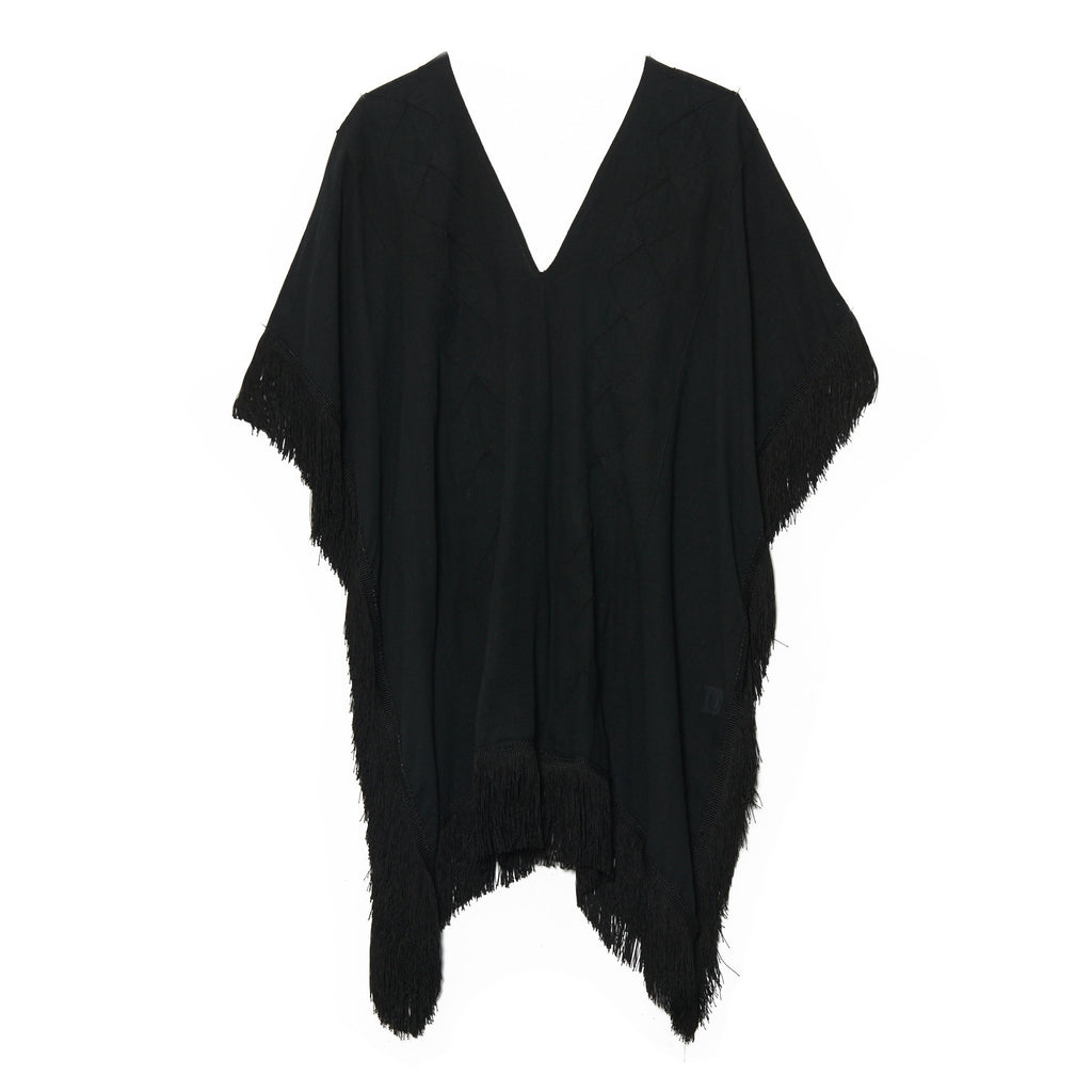 Black Cotton Short Fringed Caftan