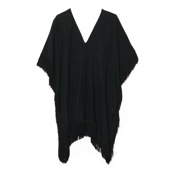 Black Cotton Short Fringed Caftan