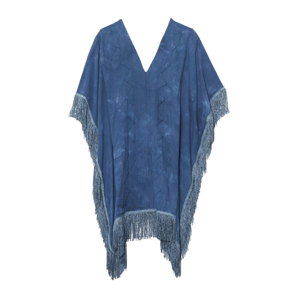 Blue Cotton Short Fringed Caftan