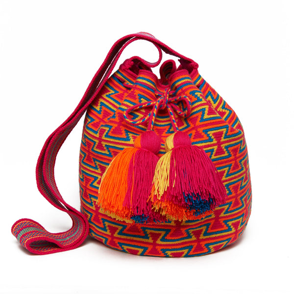 Fuschia and Neon Puzzle Cotton Cartagena Mochila Tassel Bag