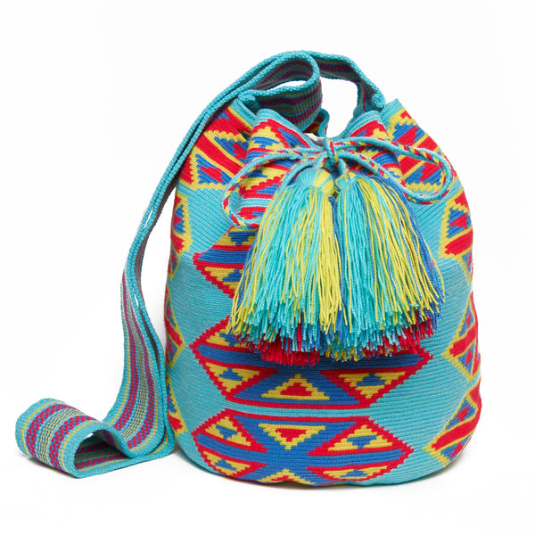 Light Blue Triangle Cotton Cartagena Mochila Tassel Bag