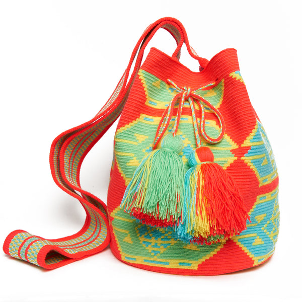 Bright Pink and Neon Ethnic Cotton Cartagena Mochila Tassel Bag