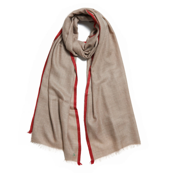 Red and Beige Cashmere Kund Dar Scarf