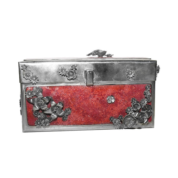 Coral and Silver Box Clutch