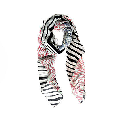 Black and Red Stripe Silk Aseem Line Scarf