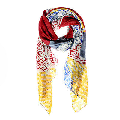 Red Square Apsara Silk Scarf