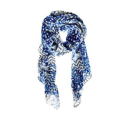 Blue and Black Scrunchy Print Scarf