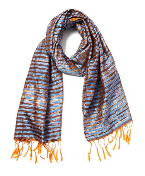 Burma Orange Tassel Silk Scarf