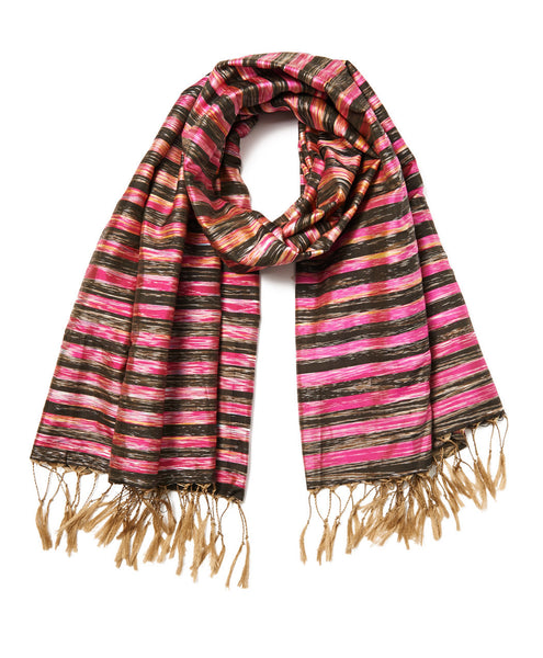 Burma Taupe Tassel Silk Scarf