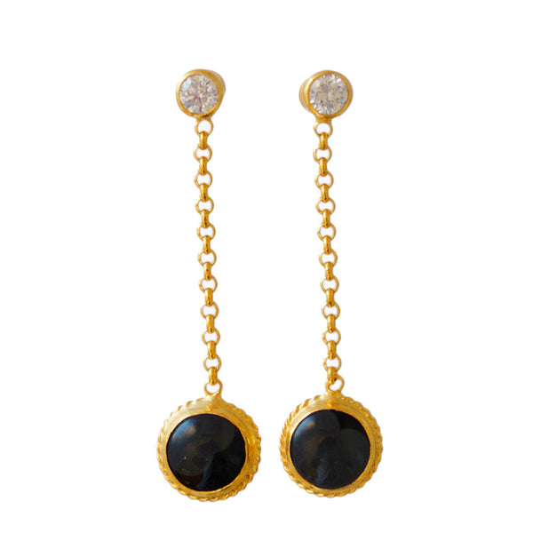 Gold & Onyx Chain Earrings