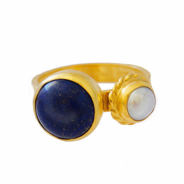 Handmade Lapis and Pearl Ring