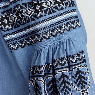 Light Blue Embroidered Bohemian Top