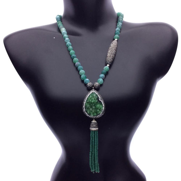 Emerald Green Tassel Fringe Necklace