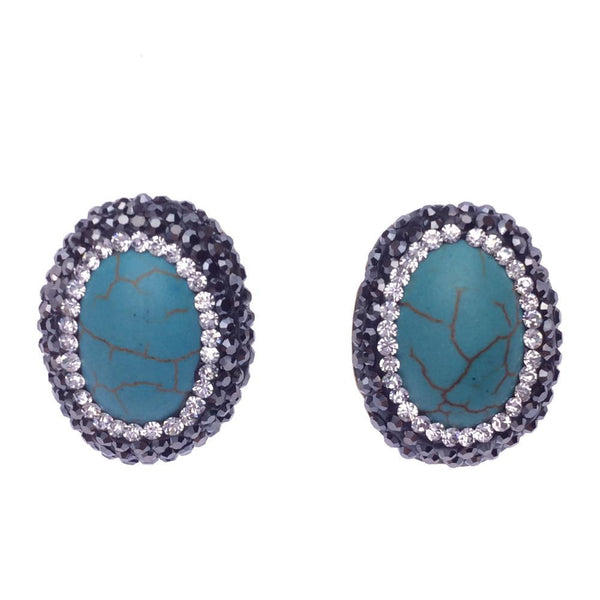 Blue Artisan Design Stud Bijoux Earrings