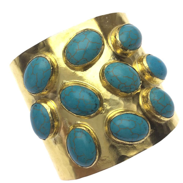 Handcrafted Gold and Turquoise Cuff