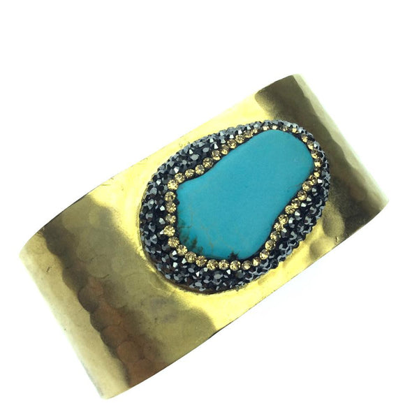 Handcrafted Small Gold and Turquoise Cuff