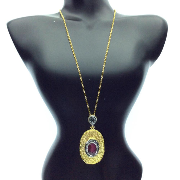 Statement Gold and Ruby Pendant Necklace