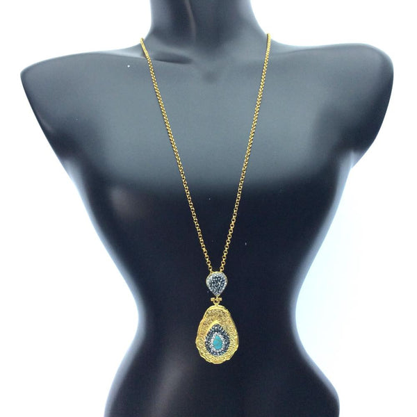 Statement Gold and Turquoise Pendant Necklace