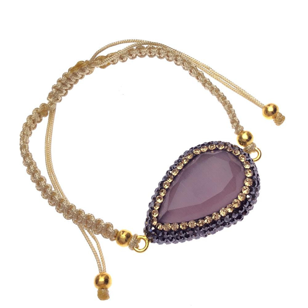 Gem and Crystal Cream Macrame Bracelet