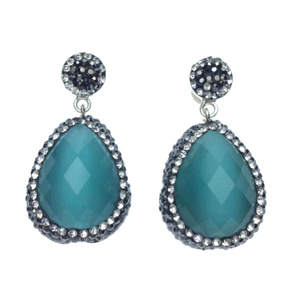 Turquoise Single Drop Gem and Crystal Earrings