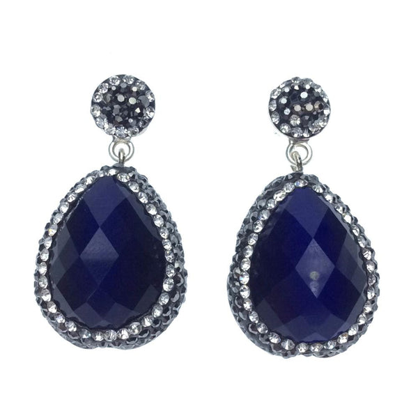 Royal Blue Single Drop Gem and Crystal Earrings