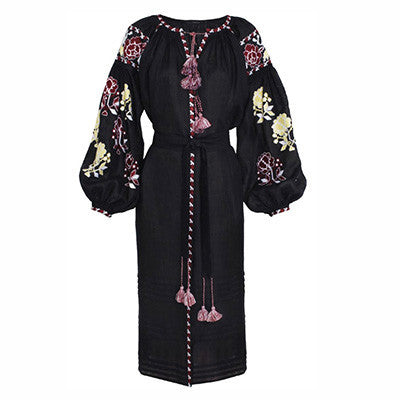 Black Embroidered Long Bohemian Dress