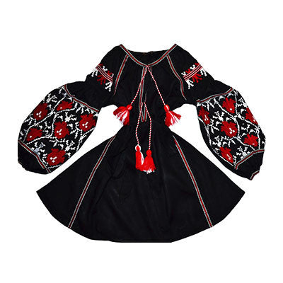 Black Embroidered Short Bohemian Dress