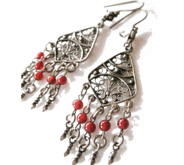 Middle East Sterling and Carnelian Boho Earrings