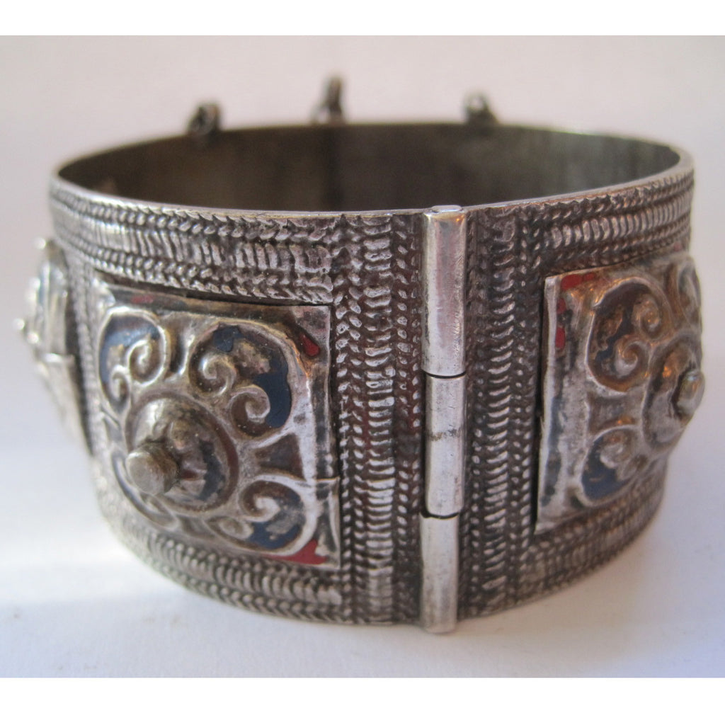 Moroccan Berber Silver and Enamel Bracelet