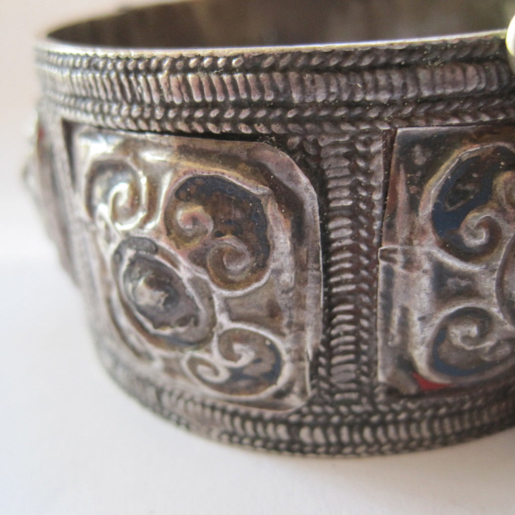 Moroccan Berber Silver and Enamel Bracelet