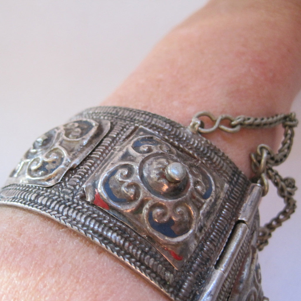Moroccan Berber Silver and Enamel Bracelet