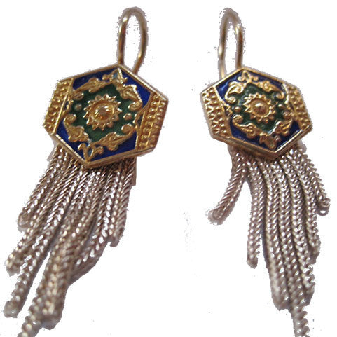 Turkish Enamel and Silver Tassel Earrings