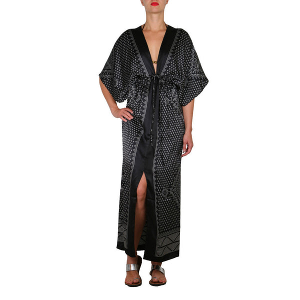 Black and White Silk Kharum Regular Robe