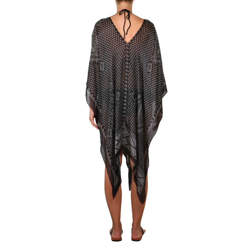 Black and White Silk Kharum Regular Poncho