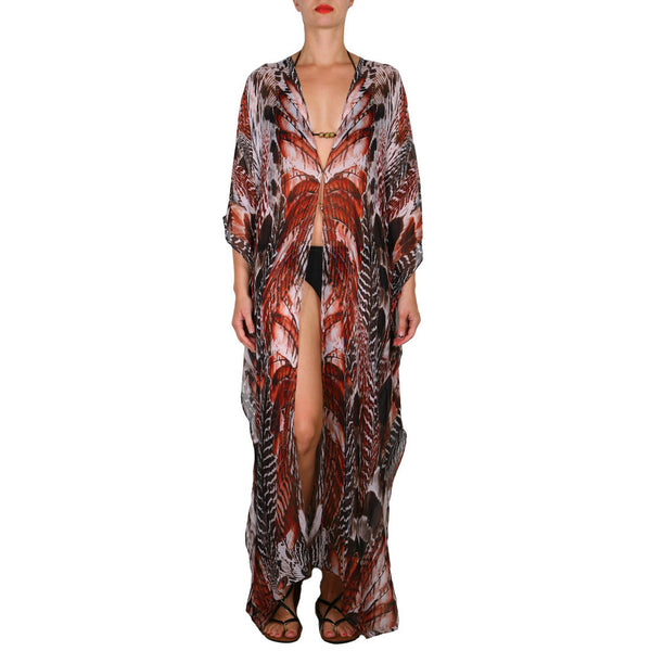 Natural Feather Side Draped Maxi Caftan