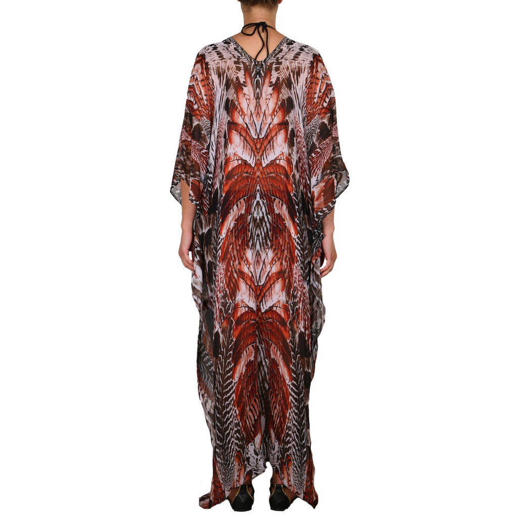 Natural Feather Side Draped Maxi Caftan