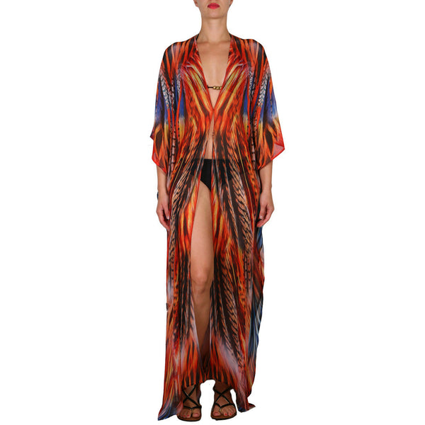 Feather Burst Side Drape Maxi Caftan