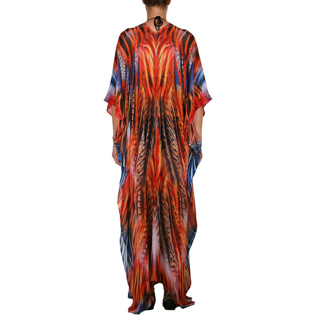 Feather Burst Side Drape Maxi Caftan