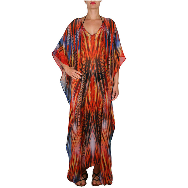 Feather Burst Maxi Poncho Caftan