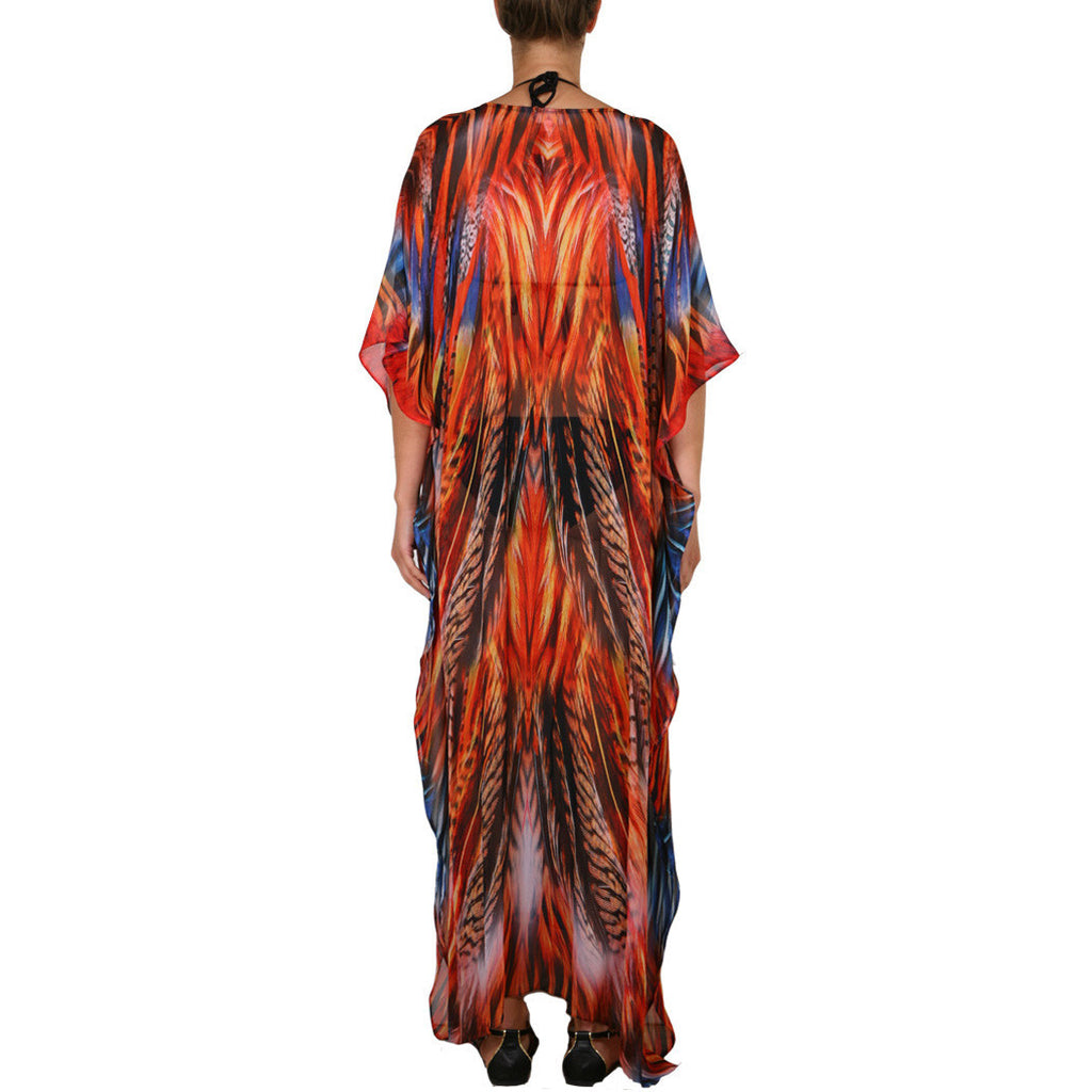 Feather Burst Maxi Poncho Caftan