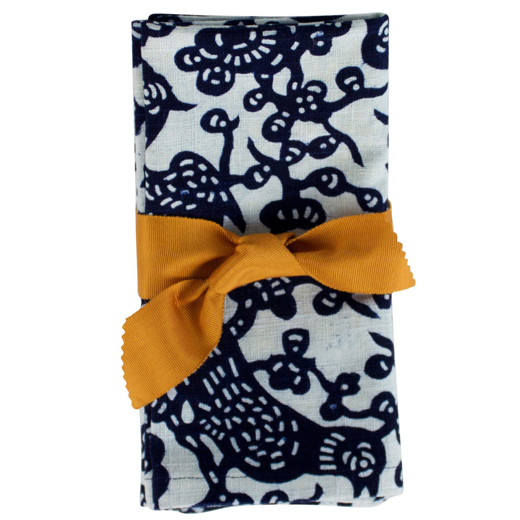 Indigo Hand-dyed Chickadee Napkin Set