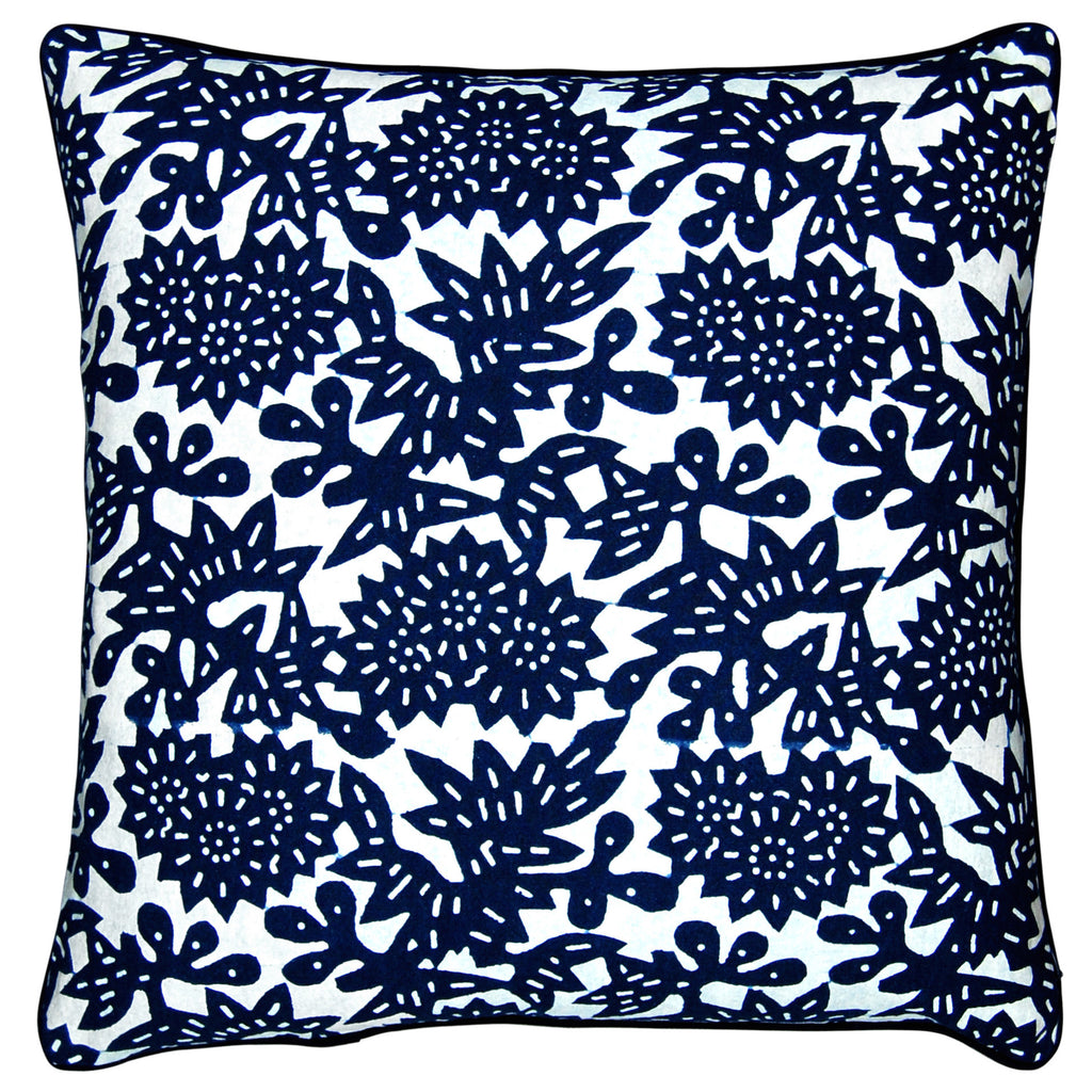 Indigo Hand-dyed Cotton Flower Pillow