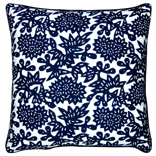 Indigo Hand-dyed Cotton Flower Pillow